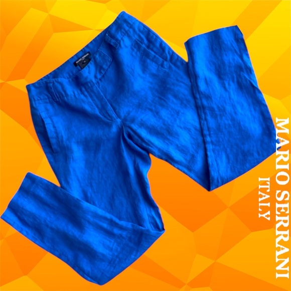 Mario Serrani Linen Vibrant Blue Trousers - Picture 12 of 12